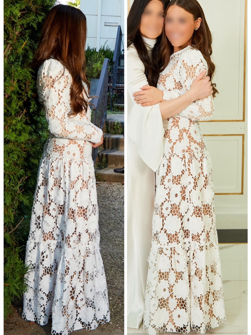 Self-Portrait White Floral Lace Long Sleeve Maxi Dress
